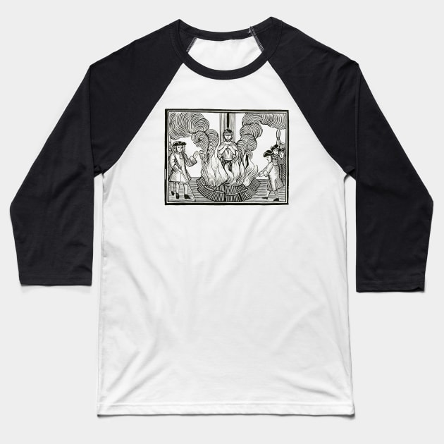 Joan or Arc Woodcut Design Baseball T-Shirt by kaliyuga